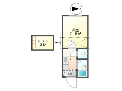 マリオ笹川 B棟(1K/2階)の間取り写真