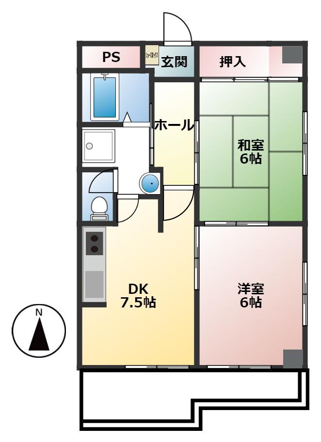 サンパレス六甲(2DK/2階)の間取り写真