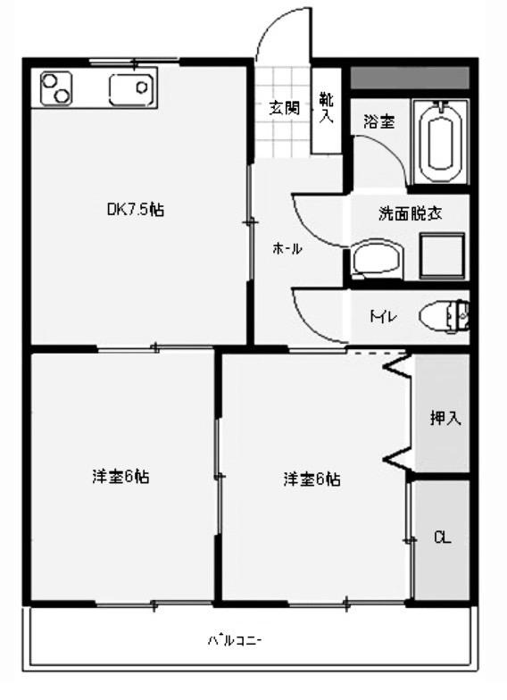パシフィックハイツ 102(2DK/1階)の間取り写真