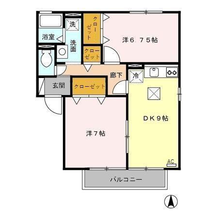 ウィルモア朝霧台A(2DK/1階)の間取り写真
