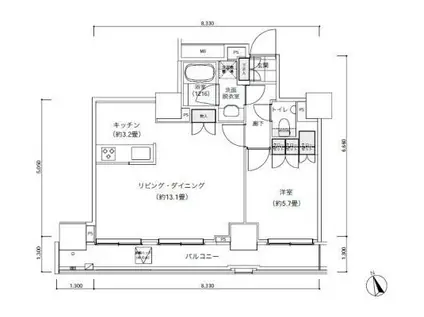 パークキューブ愛宕山タワー(1LDK/3階)の間取り写真
