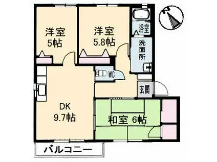 グリーンハイツB棟(3DK/1階)の間取り写真