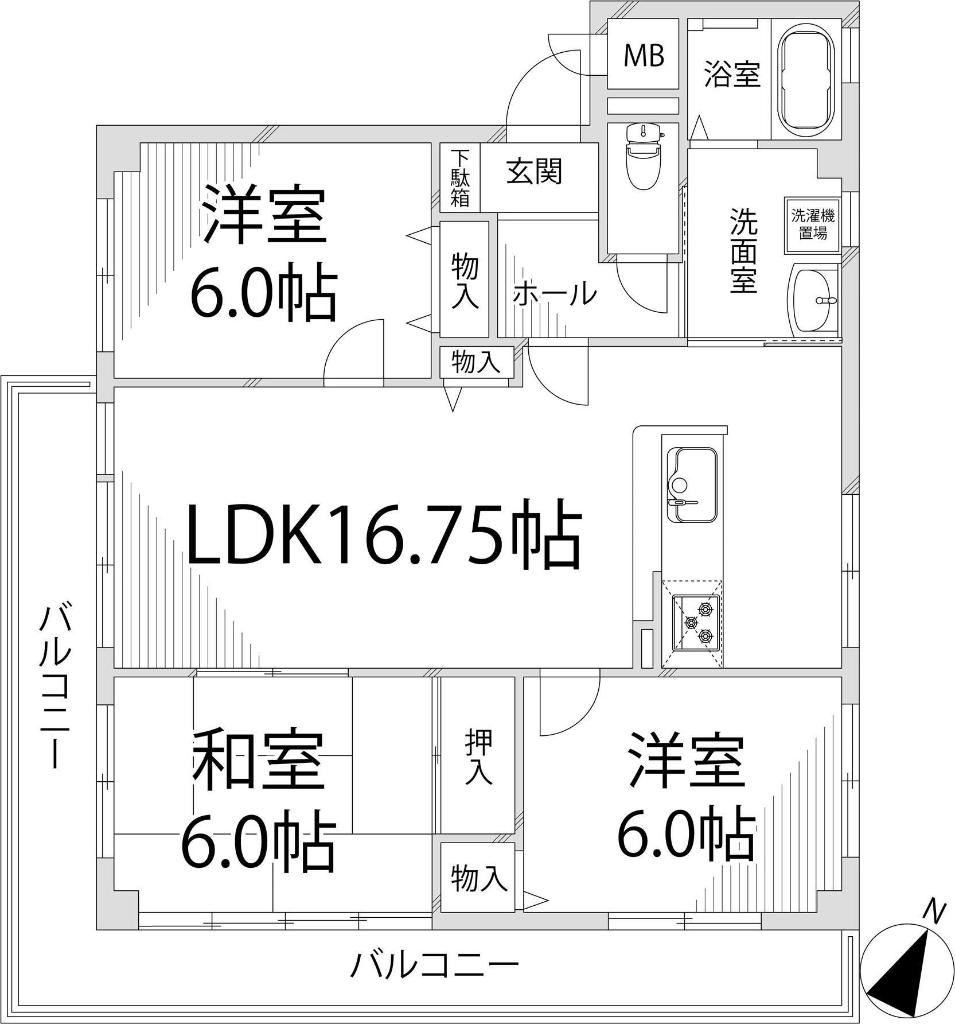 リバティー田寺(3LDK/2階)の間取り写真
