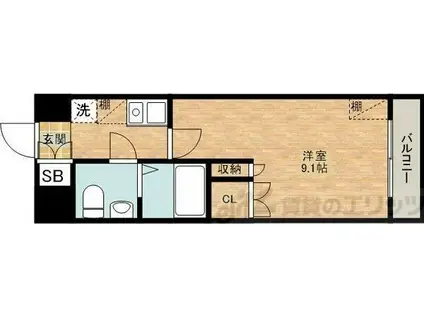 ヴィラフェザントII(1K/3階)の間取り写真