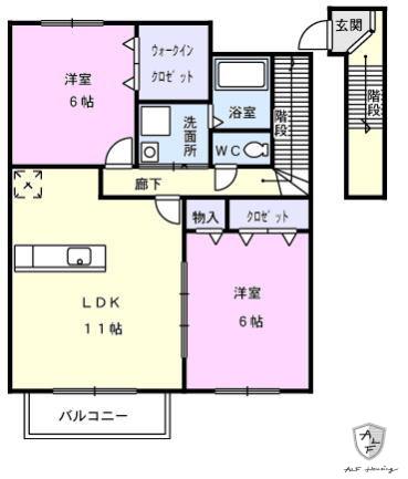 スカイハイツ大針B(2LDK/2階)の間取り写真