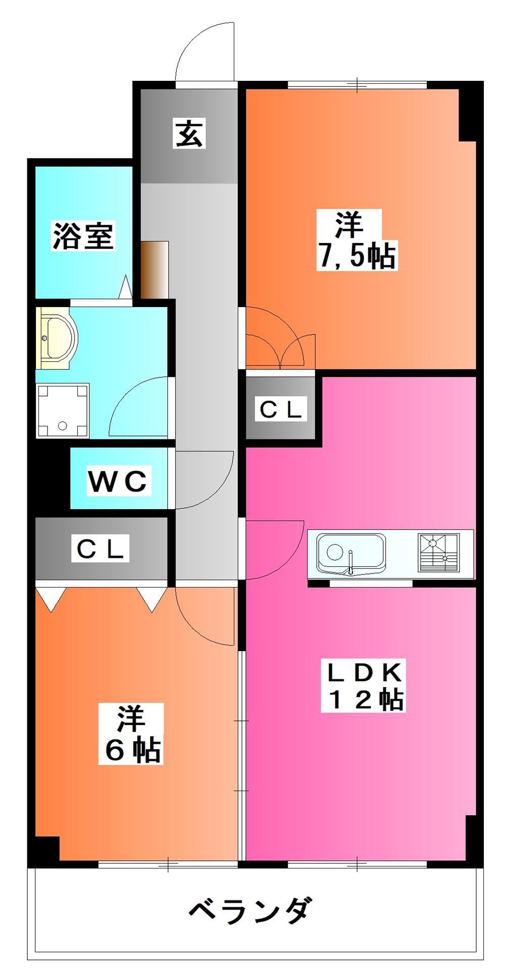プレステージュ・ミネギシ(2LDK/3階)の間取り写真
