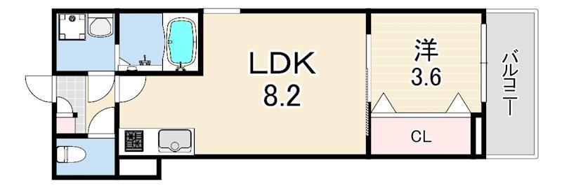 ジーメゾン立花ブレイズ(1LDK/3階)の間取り写真