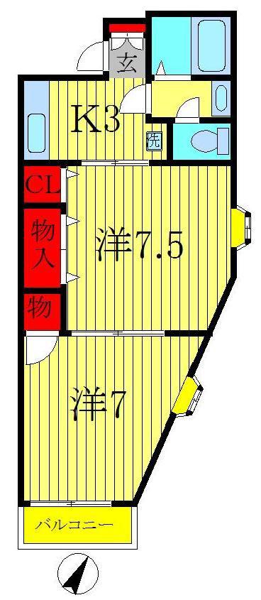 根木内ハウス(2K/2階)の間取り写真