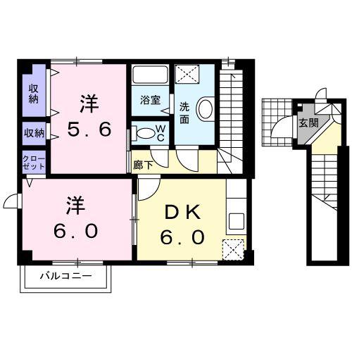 ラフィーネA(2DK/2階)の間取り写真