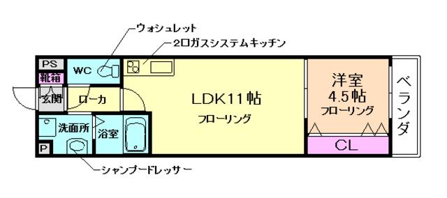 グランツ石橋(1LDK/1階)の間取り写真