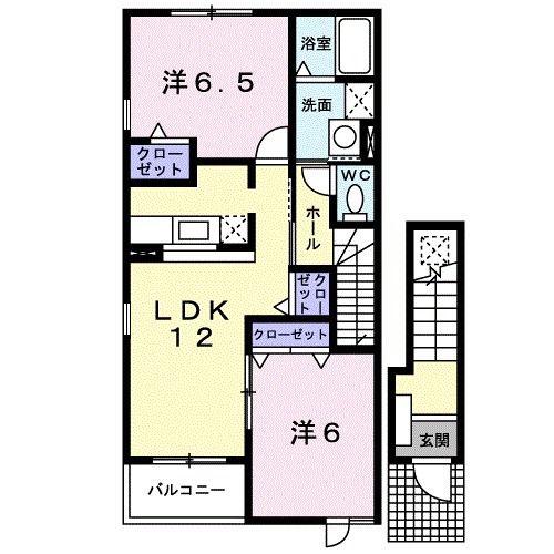 ヴォスケ・コリーヌ(2LDK/2階)の間取り写真