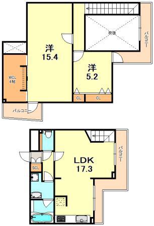 ワコーレヴィータ住吉東町(2LDK/3階)の間取り写真