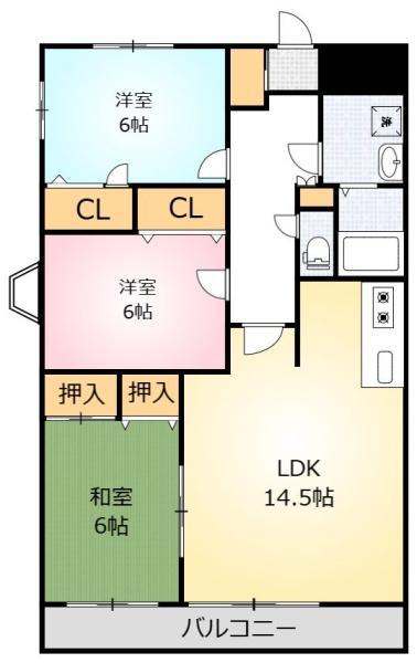 アトリオ今泉7(3LDK/7階)の間取り写真