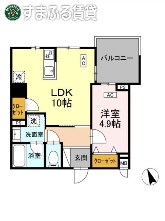 ヴィラ トルチュ東刈谷(1LDK/5階)の間取り写真