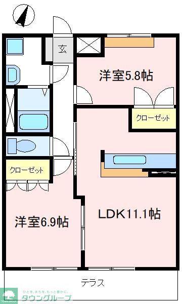 ミューさやま・III(2LDK/1階)の間取り写真