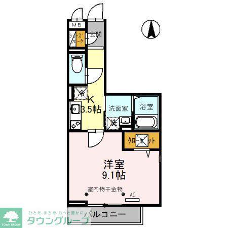 アンリシール瀬崎(1K/1階)の間取り写真
