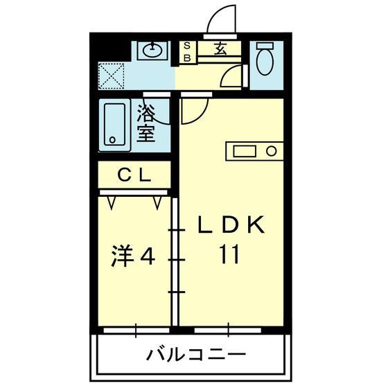 ベルデコート長嶺(1LDK/4階)の間取り写真