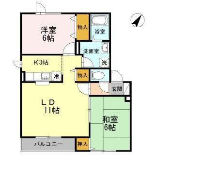 ハイセレール山の手(2LDK/2階)の間取り写真
