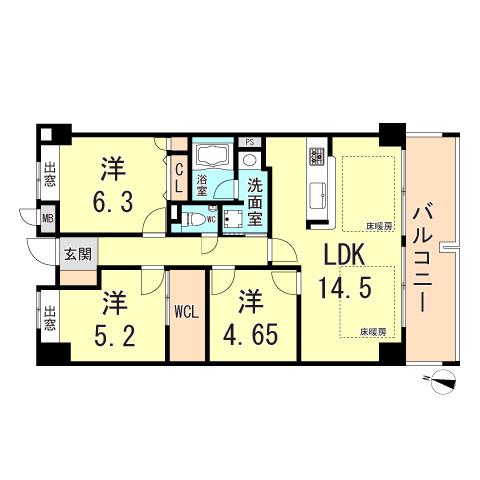ジークレフ六甲の丘(3LDK/3階)の間取り写真