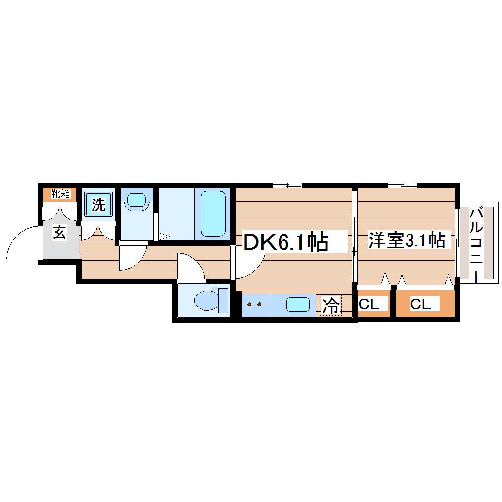 SYM五橋I(1DK/1階)の間取り写真
