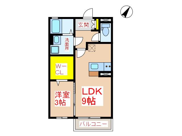 ブランシェ秋桜(1LDK/2階)の間取り写真