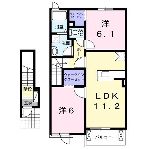 リバーサイドI(2LDK/2階)の間取り写真