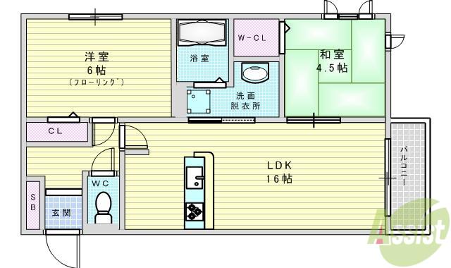 サンスクエア千里万博 B棟(2LDK/2階)の間取り写真