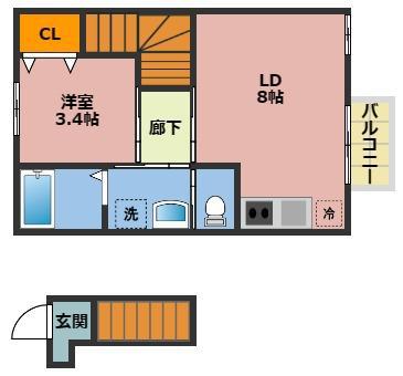 エクシリア東仙台II(1LDK/2階)の間取り写真