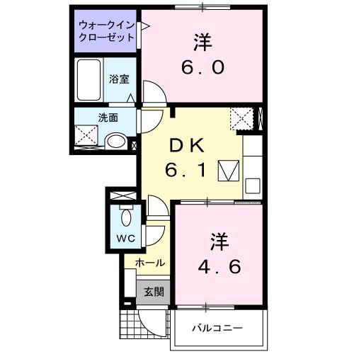 ブライトポラリス(2DK/1階)の間取り写真