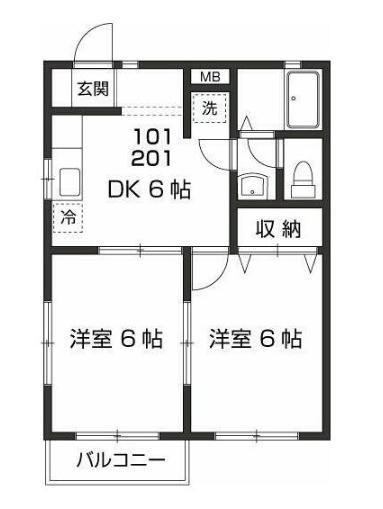 TKハウスA棟(2DK/1階)の間取り写真