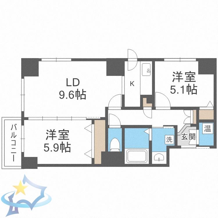 UURコート札幌南3条プレミアタワー(2LDK/9階)の間取り写真