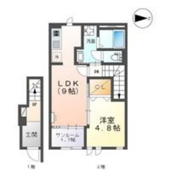 シャトレーン(1LDK/2階)の間取り写真