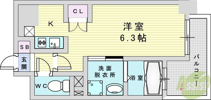 メロディア塚本(1K/10階)の間取り写真