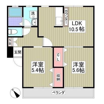 エクスバルミント(2DK/2階)の間取り写真