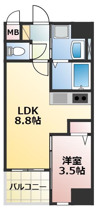 金鼎ビルKOMEYA(1LDK/6階)の間取り写真