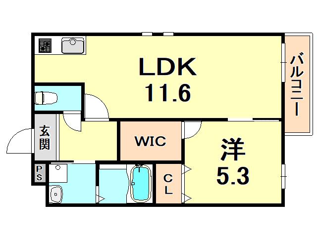 フジパレス津門中央公園3番館(1LDK/3階)の間取り写真