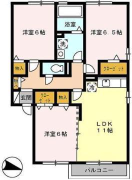 クレドール高須(3LDK/2階)の間取り写真