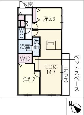LUXRES 向山テラス(2LDK/1階)の間取り写真