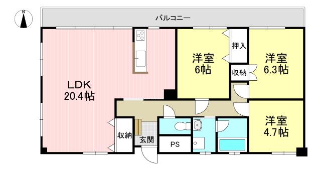 チッタ東郷(3LDK/6階)の間取り写真