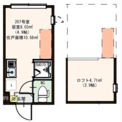 ハーモニーテラス町屋V(ワンルーム/2階)の間取り写真