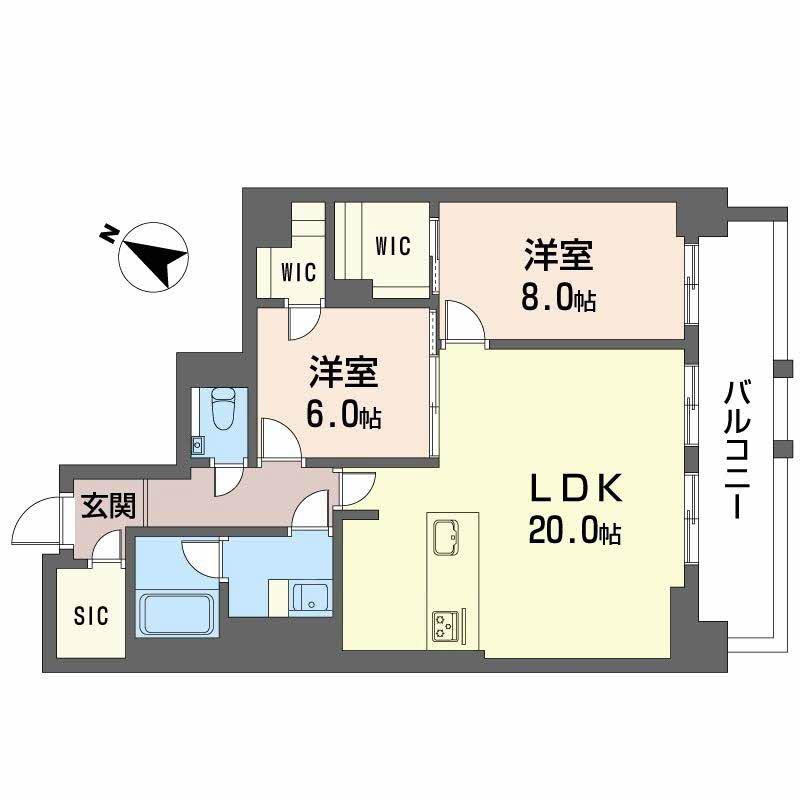 シャーメゾン エフ オーキッド 大阪城(2LDK/6階)の間取り写真
