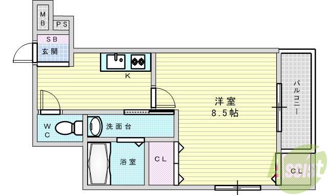 フジパレス三津屋Ⅴ番館(1K/1階)の間取り写真