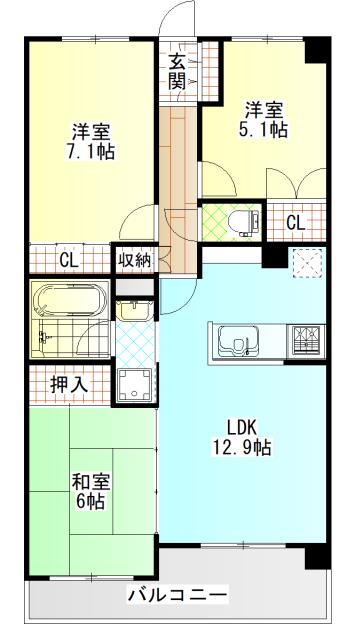 グランシャルム小田原城山(3LDK/6階)の間取り写真