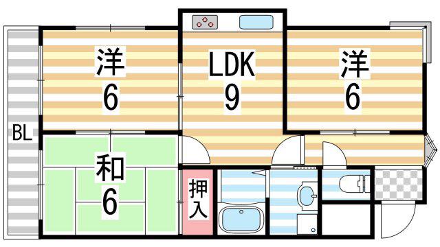 エステート野崎(3LDK/3階)の間取り写真