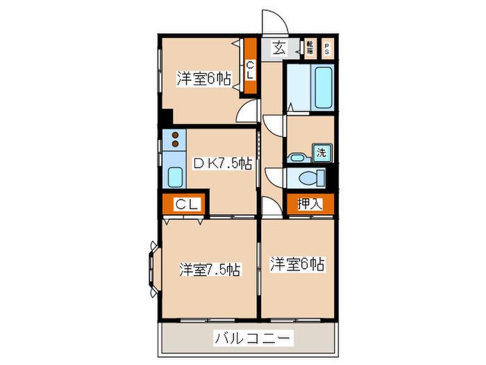 レジデンスプチ(3DK/2階)の間取り写真