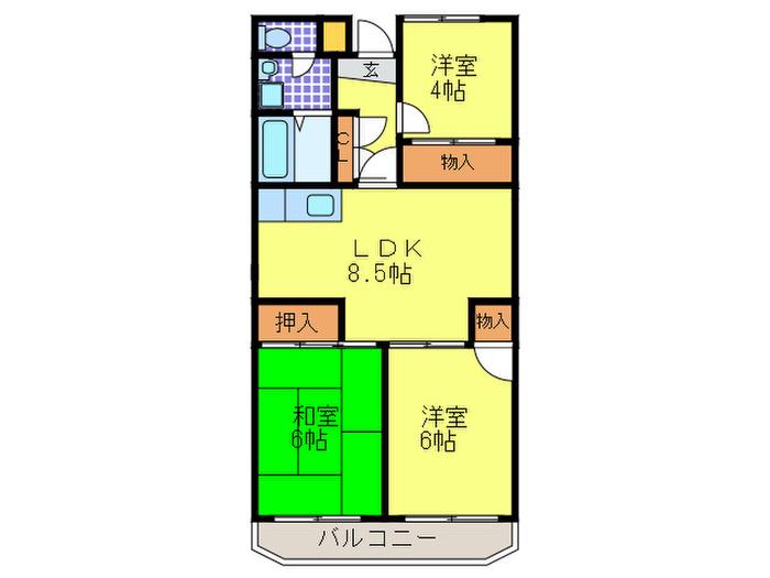 グローバル鴻池(3LDK/4階)の間取り写真