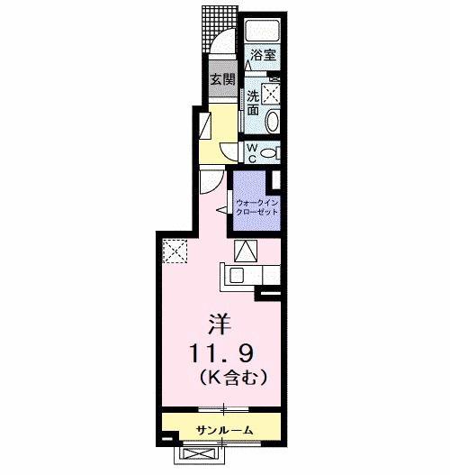 ハピネス 北島E(ワンルーム/1階)の間取り写真