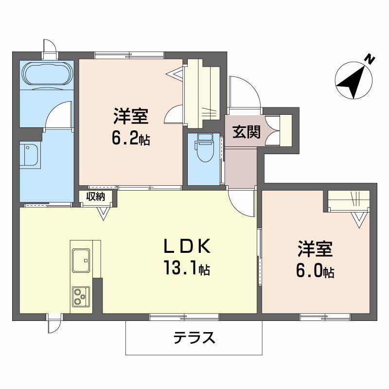 サンク・エール(2LDK/1階)の間取り写真