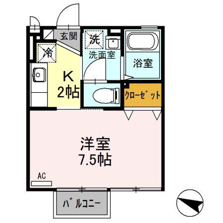 メルヴェーユ(1K/1階)の間取り写真
