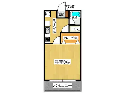 ツインリーブス(1K/2階)の間取り写真